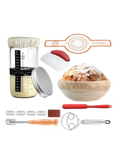 Sourdough Starter Kit Banneton Bread Proofing Basket Set, 1000ml/34oz Large Capacity Sourdough Starter Jar, with silicone bread sling, for Reusable Bread Making Baking Fermentation Supplies