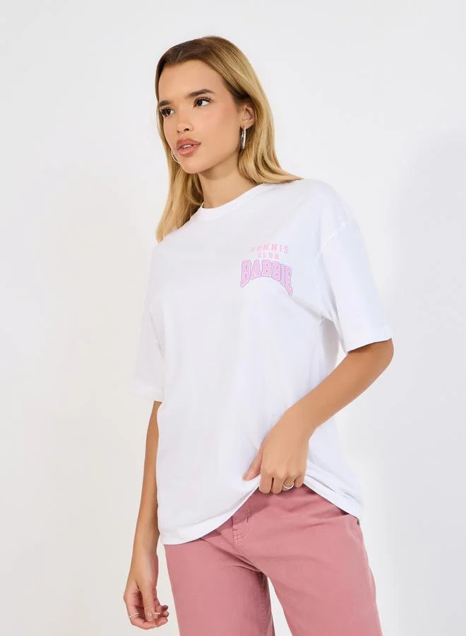 Styli Barbie Tennis Club Slogan Puff Print Oversized T-Shirt