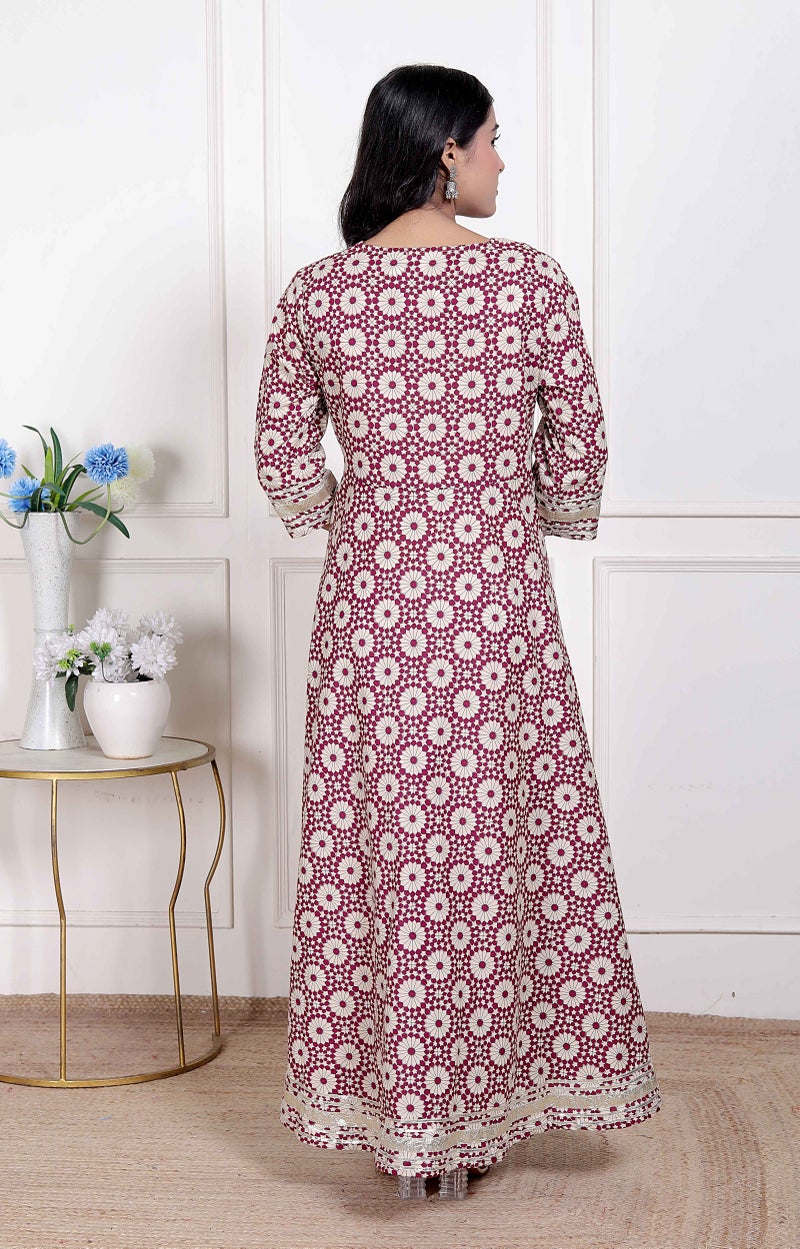 Miravan Women's Cream Embroidered Cotton Anarkali Kurta and Dupatta - Image 5