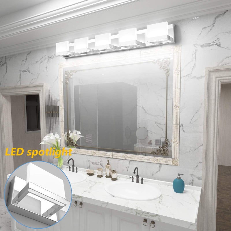 Tipace 5 Lights Modern Chrome Vanity Light for Bathroom Wall Light Up and Down LED Bathroom Light Fixtures Over Mirror(White Light 6000K) - Image 5