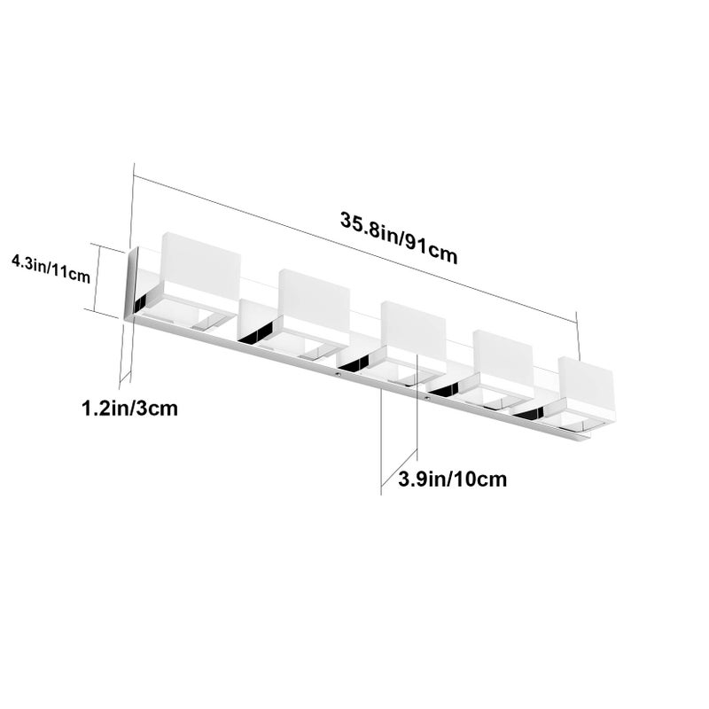 Tipace 5 Lights Modern Chrome Vanity Light for Bathroom Wall Light Up and Down LED Bathroom Light Fixtures Over Mirror(White Light 6000K) - Image 4
