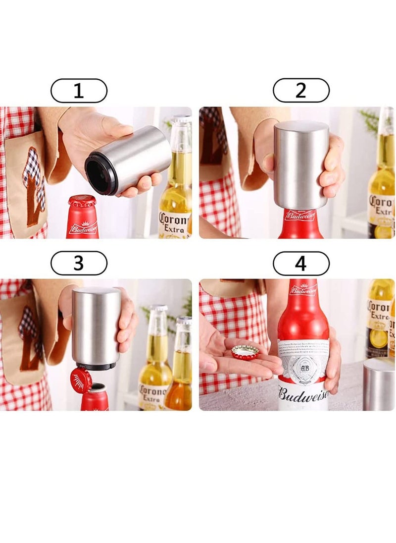 SYOSI - Magnetic Bottle Opener, Stainless Steel Automatic Bottle Opener, Push Pull Bottle Lid Lifter, Gift for Men, can Open Bottle in Half a Second 2 PCS - Image 1