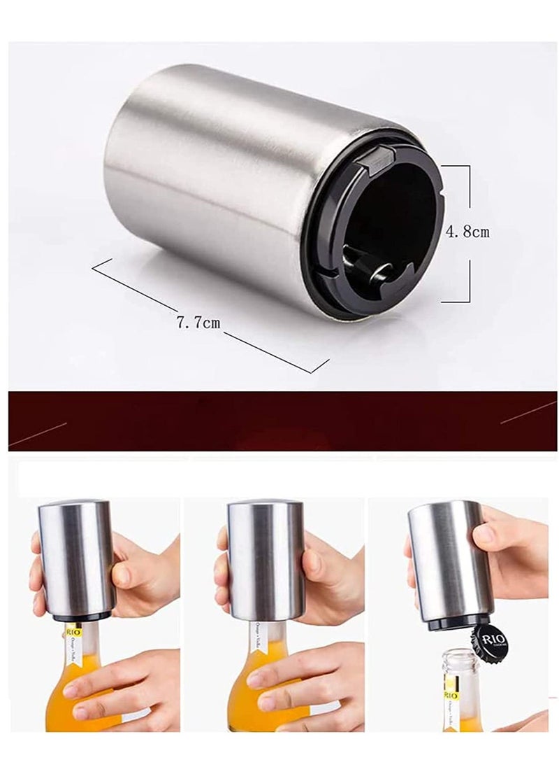 SYOSI - Magnetic Bottle Opener, Stainless Steel Automatic Bottle Opener, Push Pull Bottle Lid Lifter, Gift for Men, can Open Bottle in Half a Second 2 PCS - Image 1