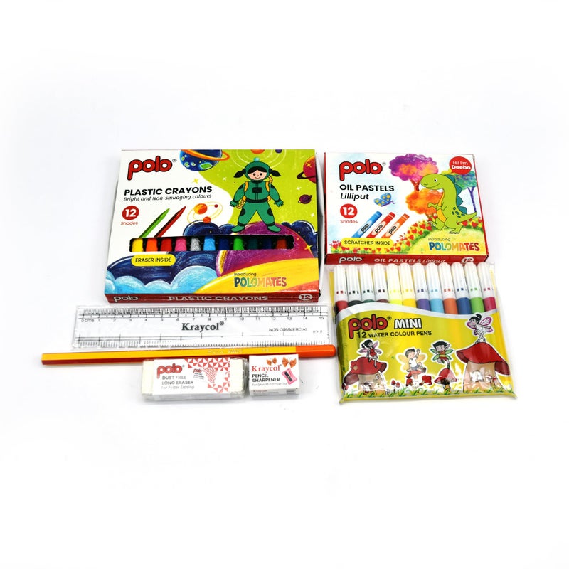 polo Premier Kit - Complete Art & Craft Set with Oil Pastels, Plastic Crayons, Water Colour Pens, Ruler, Pencil, Eraser & Sharpener - Perfect for Kids, Students & Beginners - Creative Drawing and Coloring Kit - Image 3