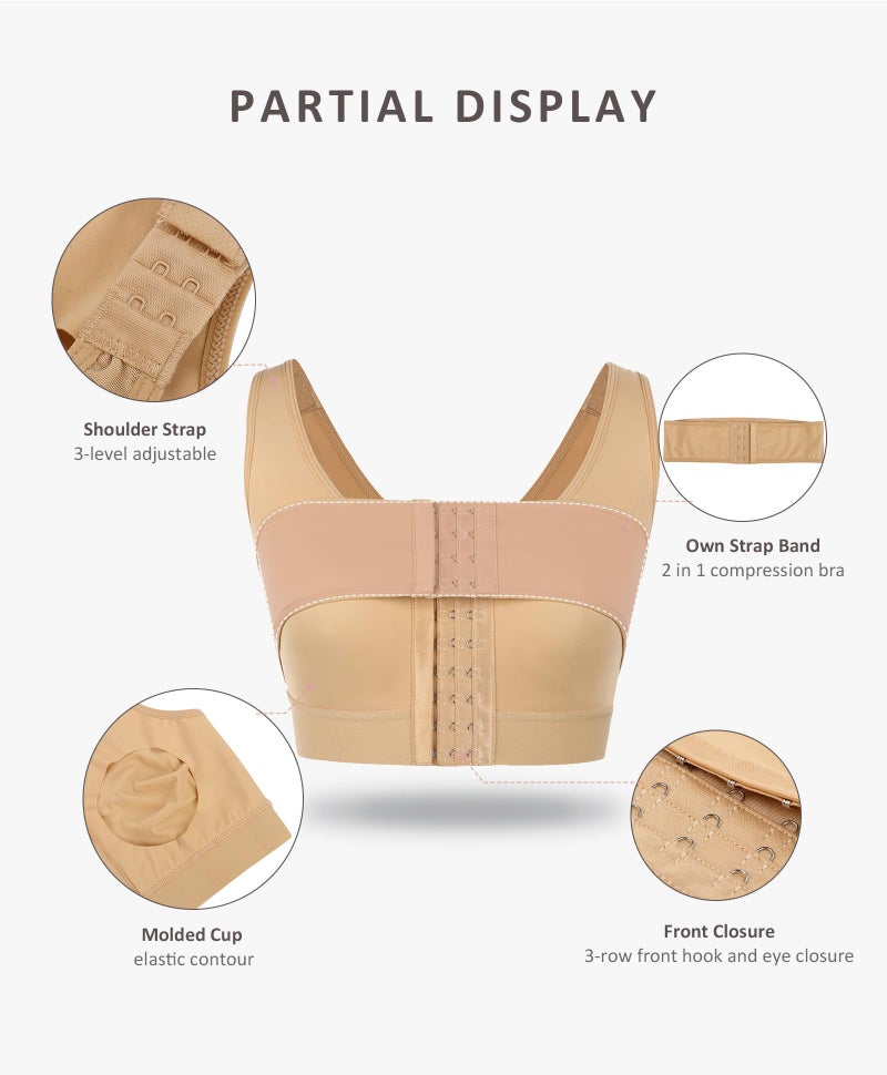 FeelinGirl Post-Surgery Front Closure CompressionBra for Women Posture Corrector Tops with Breast Support Band Beige XXL - Image 5