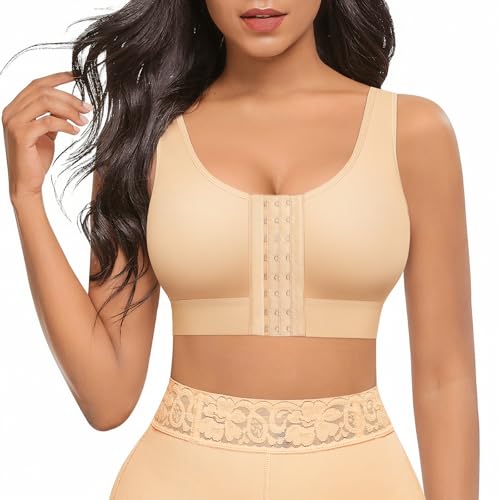 FeelinGirl Post-Surgery Front Closure CompressionBra for Women Posture Corrector Tops with Breast Support Band Beige XXL - Image 1
