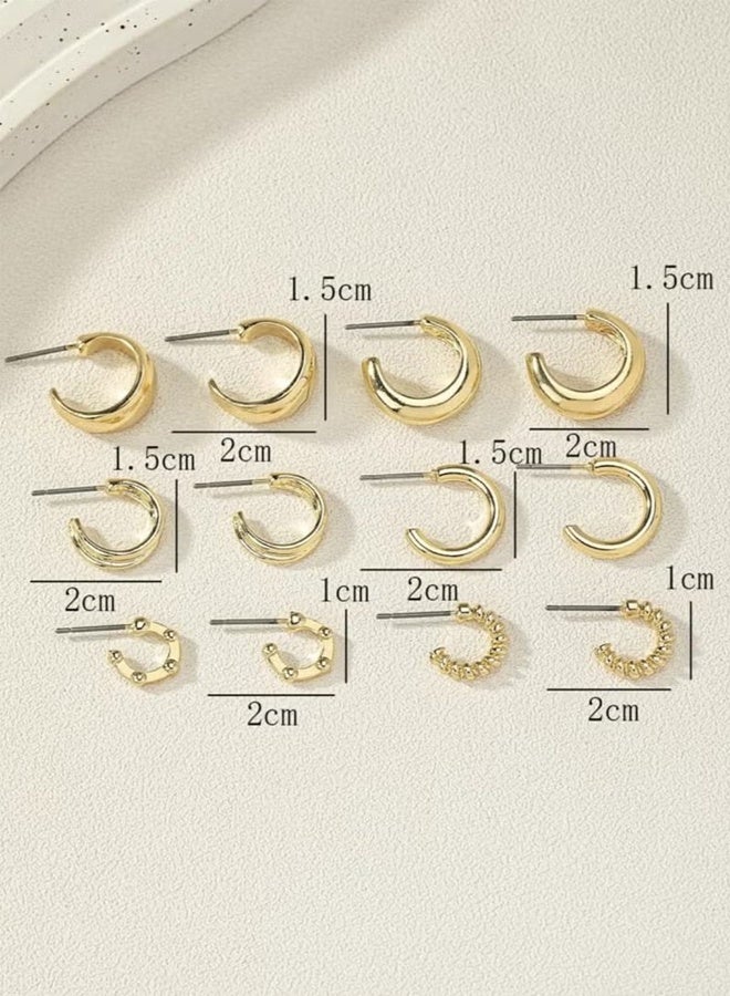 6 Pairs Gold Hoop Earrings Set for Women Hypoallergenic Chunky Chain Twisted Open Hoops Dangle Earring Packs Fashion Jewelry Gift,for Date Nights Festival Celebrations, Casual Shopping Trips, Office Team Dinners, Mother's Day Gifting Complements Dresses Tops Jackets - Image 3