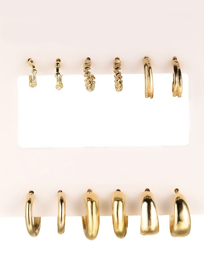6 Pairs Gold Hoop Earrings Set for Women Hypoallergenic Chunky Chain Twisted Open Hoops Dangle Earring Packs Fashion Jewelry Gift,for Date Nights Festival Celebrations, Casual Shopping Trips, Office Team Dinners, Mother's Day Gifting Complements Dresses Tops Jackets - Image 1