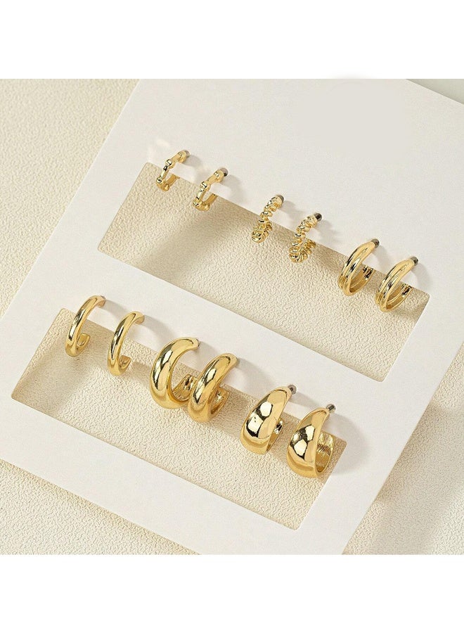 6 Pairs Gold Hoop Earrings Set for Women Hypoallergenic Chunky Chain Twisted Open Hoops Dangle Earring Packs Fashion Jewelry Gift,for Date Nights Festival Celebrations, Casual Shopping Trips, Office Team Dinners, Mother's Day Gifting Complements Dresses Tops Jackets - Image 2