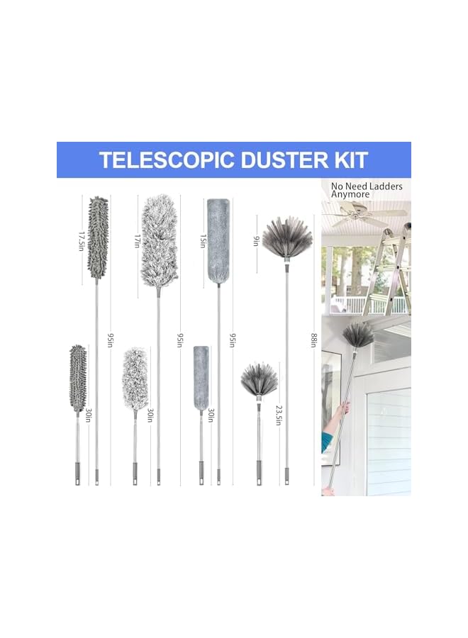 promass 6pcs Microfiber Duster with Premium Window Squeegee, Dusters with Extension Pole (Stainless Steel) 30 to 100'', Washable, Bendable Extendable Long Feather Duster for Household Cleaning - Image 5