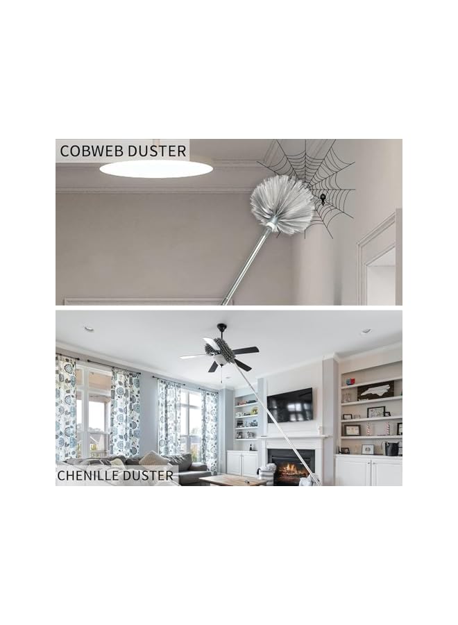 promass 6pcs Microfiber Duster with Premium Window Squeegee, Dusters with Extension Pole (Stainless Steel) 30 to 100'', Washable, Bendable Extendable Long Feather Duster for Household Cleaning - Image 3