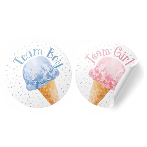 DISTINCTIVS What's The Scoop Gender Reveal Team Boy or Team Girl Stickers, Pink or Blue Ice Cream Gender Reveal Decorations - 40 Count - Image 1