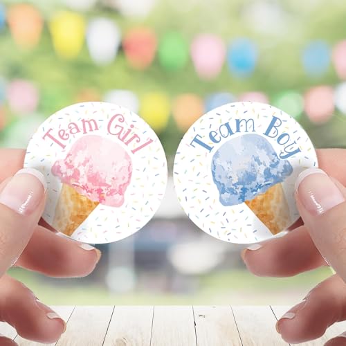 DISTINCTIVS What's The Scoop Gender Reveal Team Boy or Team Girl Stickers, Pink or Blue Ice Cream Gender Reveal Decorations - 40 Count - Image 2