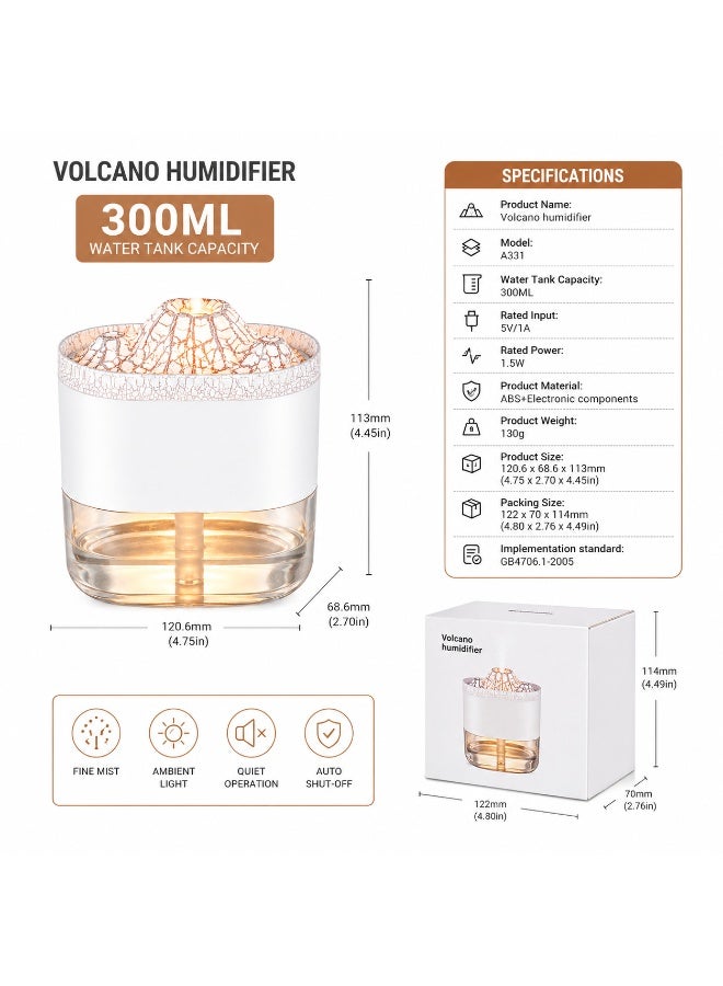 300Ml Volcano Essential Oil Diffuser With Led Light & Nano Mist Usb – White, 1 Piece - Image 2