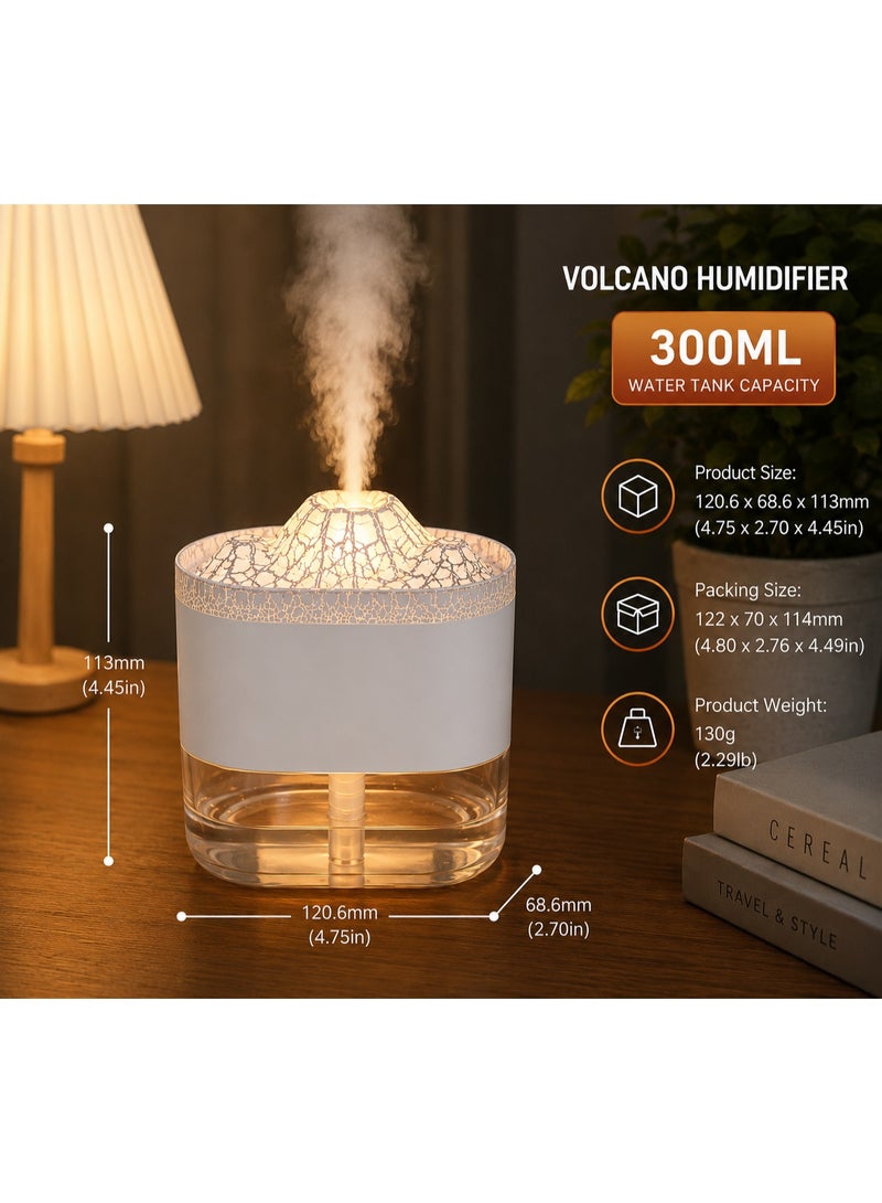 300Ml Volcano Essential Oil Diffuser With Led Light & Nano Mist Usb – White, 1 Piece - Image 3