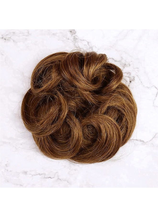 Bella Hair - 100% Human Hair Scrunchie for Women Messy Bun Up-Do Hair Piece Wavy/Curly Ponytail Extensions (#4 Chocolate Brown/Dark Golden Brown) - Image 1