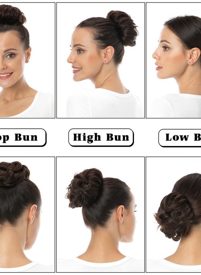 Bella Hair - 100% Human Hair Scrunchie for Women Messy Bun Up-Do Hair Piece Wavy/Curly Ponytail Extensions (#4 Chocolate Brown/Dark Golden Brown) - Image 1