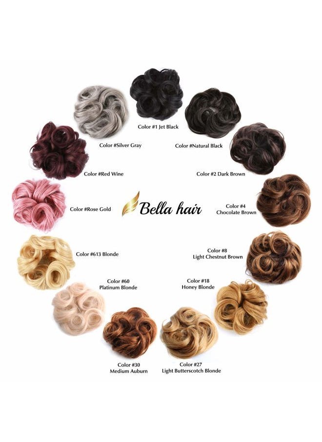 Bella Hair - 100% Human Hair Scrunchie for Women Messy Bun Up-Do Hair Piece Wavy/Curly Ponytail Extensions (#4 Chocolate Brown/Dark Golden Brown) - Image 1