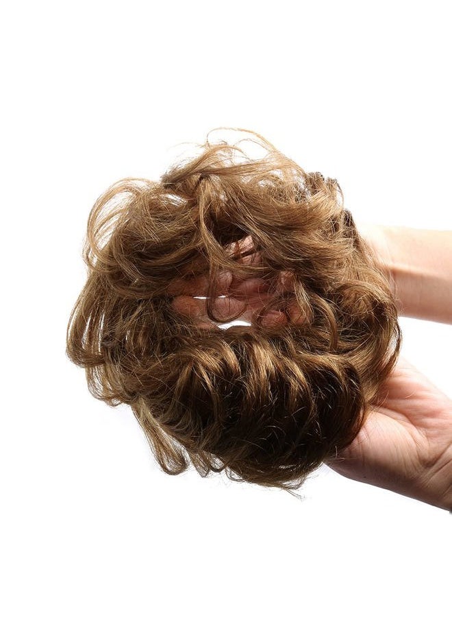 Bella Hair - 100% Human Hair Scrunchie for Women Messy Bun Up-Do Hair Piece Wavy/Curly Ponytail Extensions (#4 Chocolate Brown/Dark Golden Brown) - Image 1