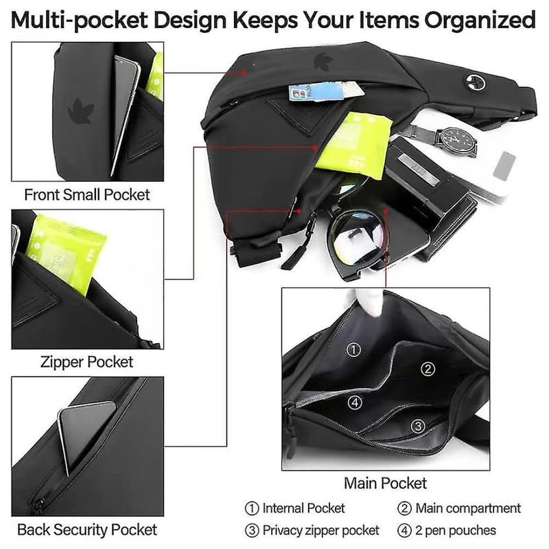 KUNFAIT Waterproof Unisex Crossbody Waist Bag Fanny Pack for Women Men Boomerang Style Sling Bags Side Shoulder Chest Bag Belt Pouch for Outdoor Travel Hiking Sports Money Mobile (Dark Black) - Image 5
