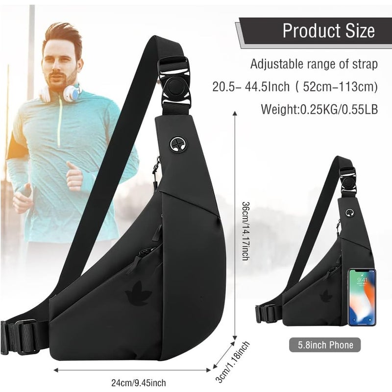 KUNFAIT Waterproof Unisex Crossbody Waist Bag Fanny Pack for Women Men Boomerang Style Sling Bags Side Shoulder Chest Bag Belt Pouch for Outdoor Travel Hiking Sports Money Mobile (Dark Black) - Image 3