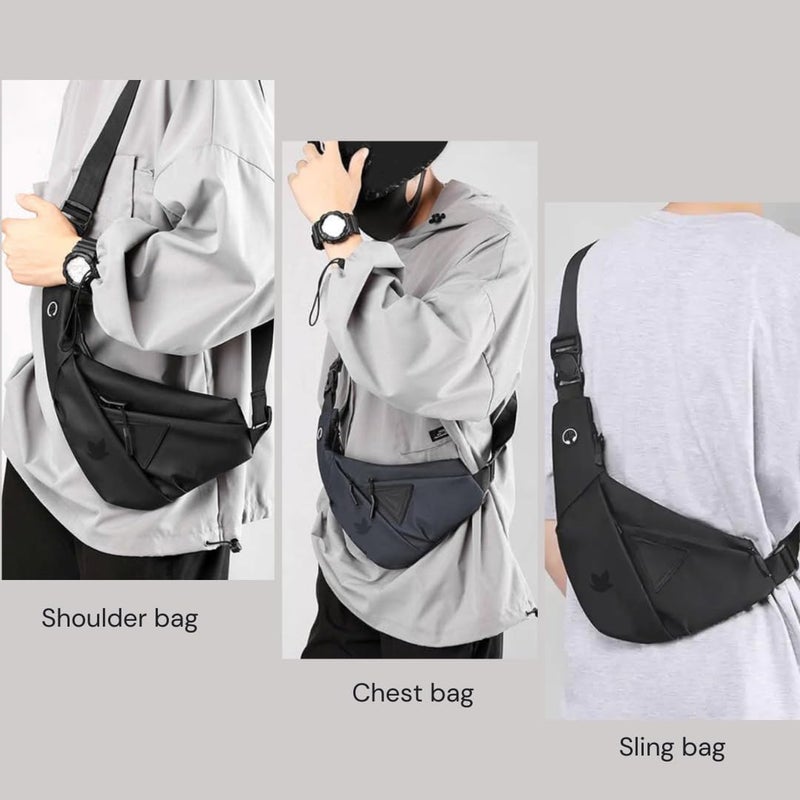 KUNFAIT Waterproof Unisex Crossbody Waist Bag Fanny Pack for Women Men Boomerang Style Sling Bags Side Shoulder Chest Bag Belt Pouch for Outdoor Travel Hiking Sports Money Mobile (Dark Black) - Image 4