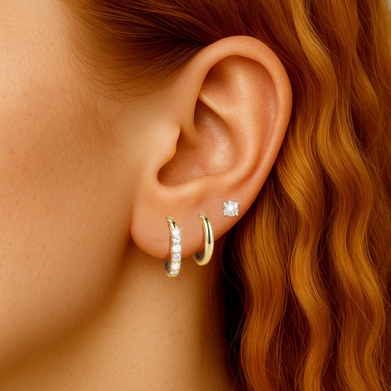 GingYing Gold Stud Hoop Earrings:Hypoallergenic Surgical Stainless Steel Small Cartilage Huggie Hoop Earrings Flat Back Earrings Screw Back and Flatback Stud Earrings for Women Multiple Piercing Sensitive Ears (Gold-(6mm+8mm)hoop earrings+4mm cz stud earrings) - Image 4