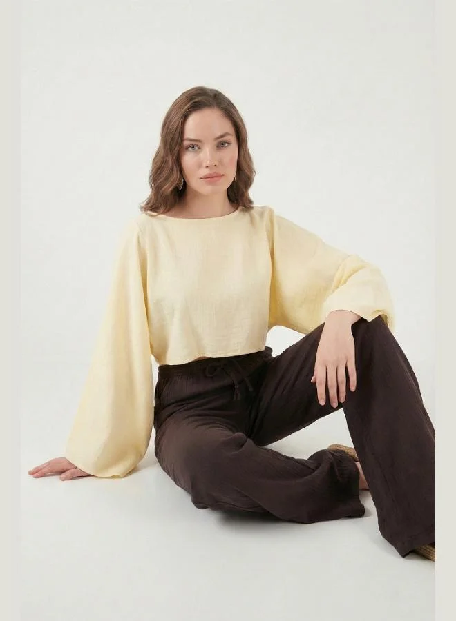 Lela Lela Cotton Tie-Up Relaxed Fit High Waist Wide Leg Muslin Trousers Women's Pants 5866663