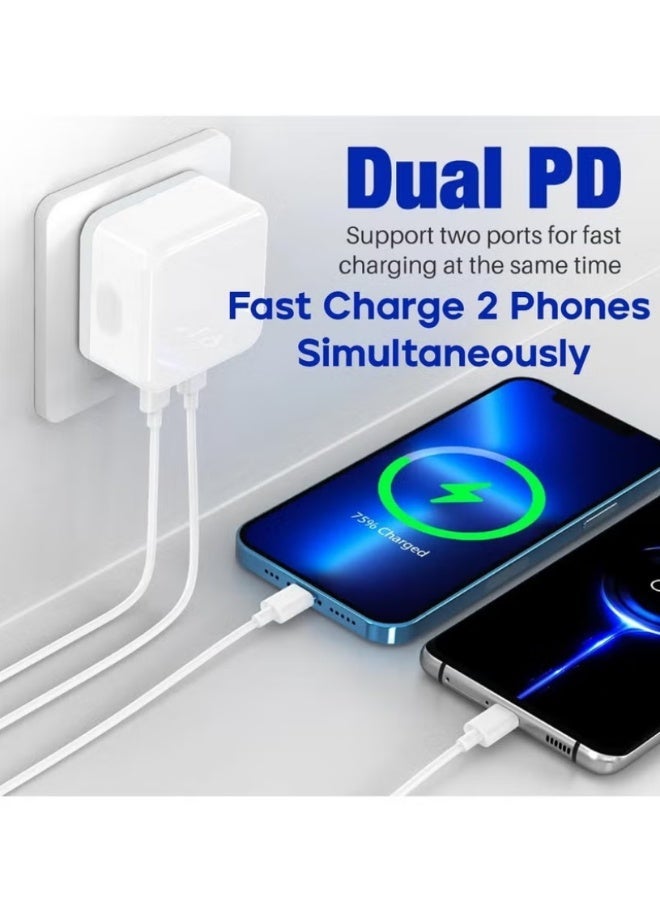 Dual USB-C Wall Charger Adapter with UK 3-Pin Plug, "35W with 2M Type-C to Lightning Cable for Ultra-Fast iPhone Charging | WIDGETS MATRIX - Image 2