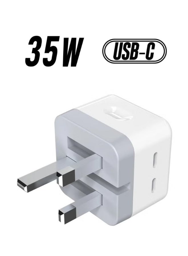 Dual USB-C Wall Charger Adapter with UK 3-Pin Plug, "35W with 2M Type-C to Lightning Cable for Ultra-Fast iPhone Charging | WIDGETS MATRIX - Image 1
