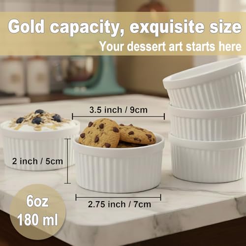 WERTIOO Ramekins 6 OZ Small Bowls, WERTIOO 8 PCS Creme Brulee Ramekin for Baking and Cooking, Sleek Porcelain Ramikins Oven Safe for Pudding, Sauce, Ice Cream Bowls, Custard Cups, Dessert Cups - Image 2
