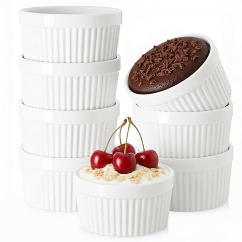 WERTIOO Ramekins 6 OZ Small Bowls, WERTIOO 8 PCS Creme Brulee Ramekin for Baking and Cooking, Sleek Porcelain Ramikins Oven Safe for Pudding, Sauce, Ice Cream Bowls, Custard Cups, Dessert Cups - Image 1