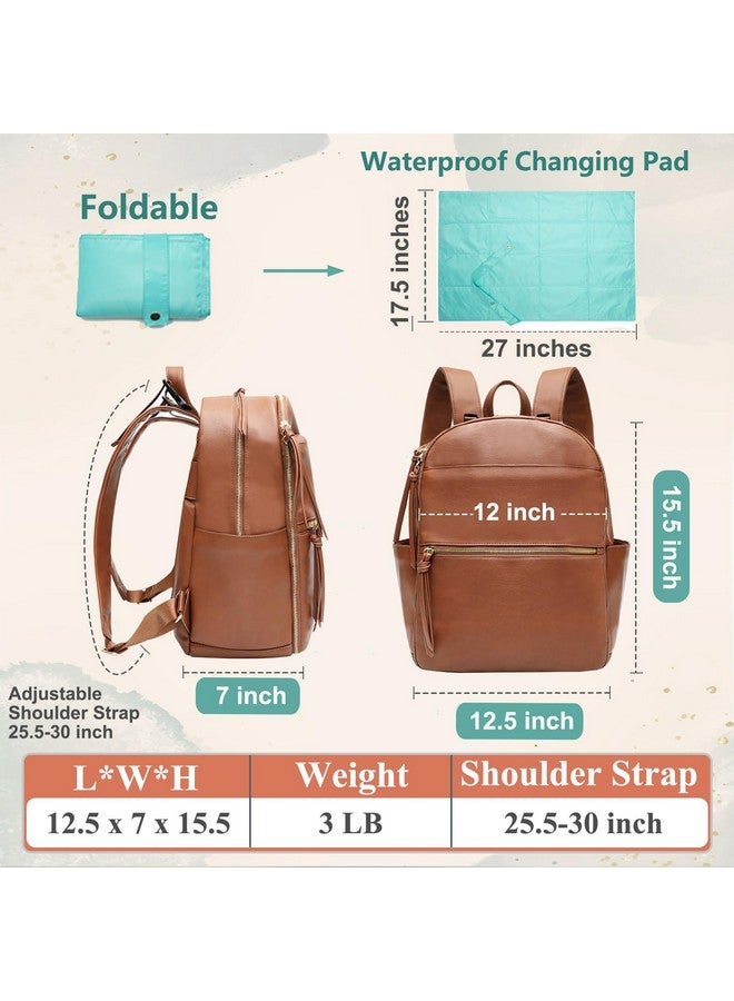MOMINSIDE حقيبة ظهر لحفاضات MOMINSIDE مع 6 جيوب معزولة، حقيبة حفاضات جلدية، حقيبة كبيرة للأم، سجل المولود، 18 جيب، وسادة تغيير، أحزمة عربة (بني) - Image 5