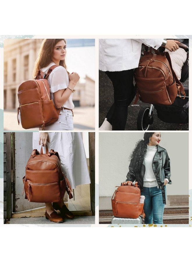 MOMINSIDE حقيبة ظهر لحفاضات MOMINSIDE مع 6 جيوب معزولة، حقيبة حفاضات جلدية، حقيبة كبيرة للأم، سجل المولود، 18 جيب، وسادة تغيير، أحزمة عربة (بني) - Image 2