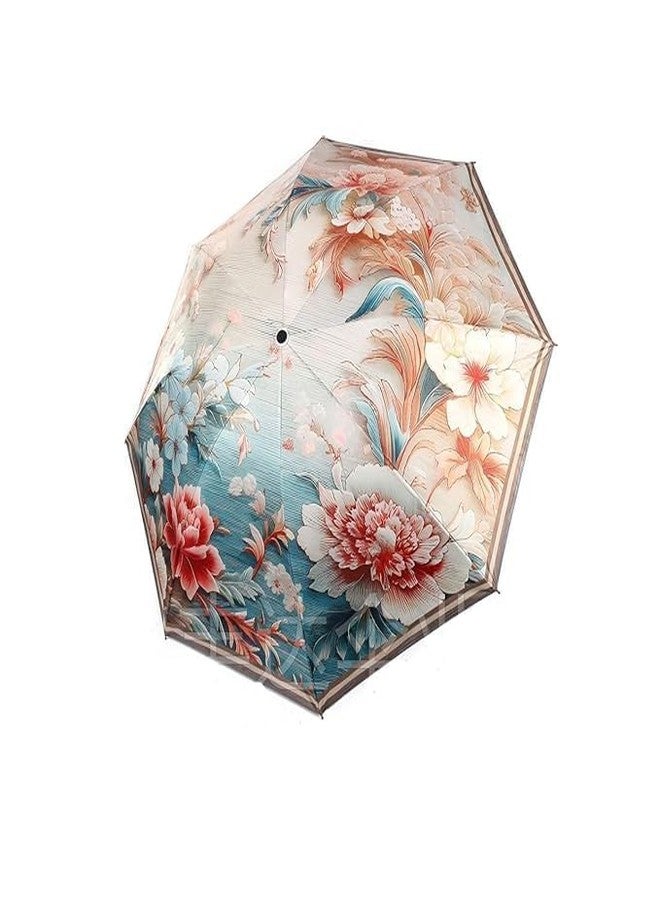SQUICKLE Flower Print Folding Umbrella || Windproof And Waterproof Umbrella For Men And Women || Designer Fancy Umbrella For Rain And Uv Protection (Pack Of 1) (Flower - Rose) - Image 1