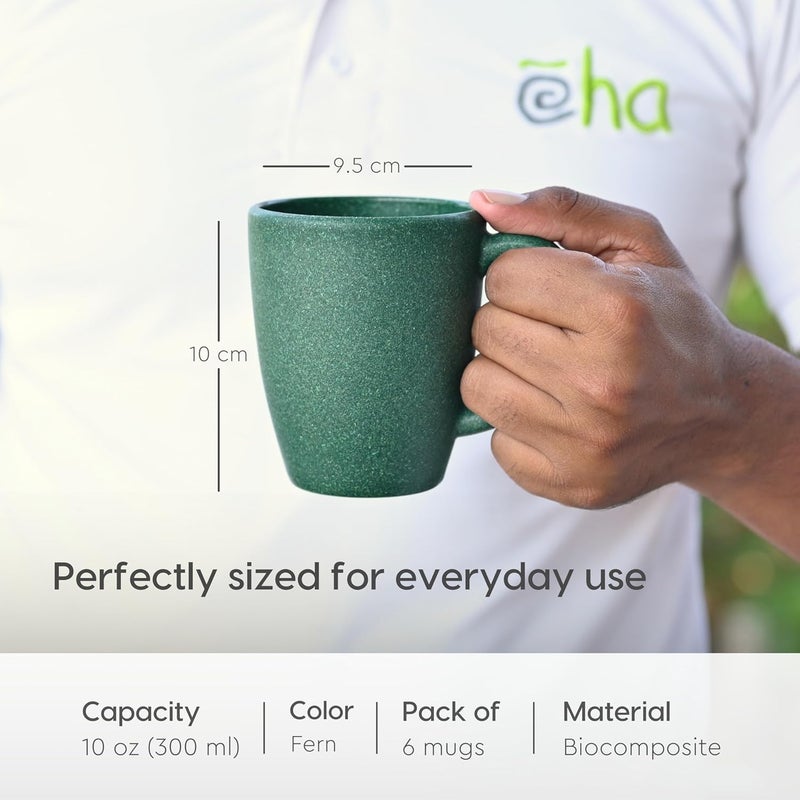 Eha Set of 6 EarthFriendly Classic Coffee Mug 300 ml Made with Rice Husk Bamboo Fibers Microwave Safe for Hot Cold Coffee Milk Tea Cup Matte Finish Mugs Fern - Image 2
