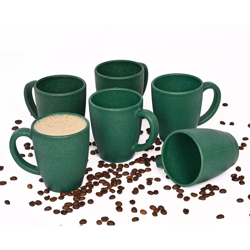 Eha Set of 6 EarthFriendly Classic Coffee Mug 300 ml Made with Rice Husk Bamboo Fibers Microwave Safe for Hot Cold Coffee Milk Tea Cup Matte Finish Mugs Fern - Image 1