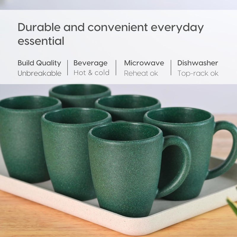 Eha Set of 6 EarthFriendly Classic Coffee Mug 300 ml Made with Rice Husk Bamboo Fibers Microwave Safe for Hot Cold Coffee Milk Tea Cup Matte Finish Mugs Fern - Image 4
