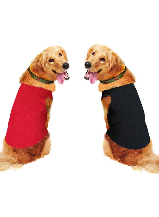 سايج سكوير قميص تي شيرت مريح من القطن للكلاب (عبوة من قطعتين) سترة بدون أكمام ناعمة وجيدة التهوية للكلاب، ملابس عصرية للجراء (أسود + أحمر) (كبير جدًا) (24 بوصة) - Image 1