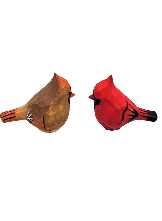 ALHBEJT Solid Wood Handcarving Northern Cardinal Birds Statue Wooden Bird Figurine Handpainted 3D Animal Figurine Hand-Made Home Office Decoration (Male and Female) - Image 1