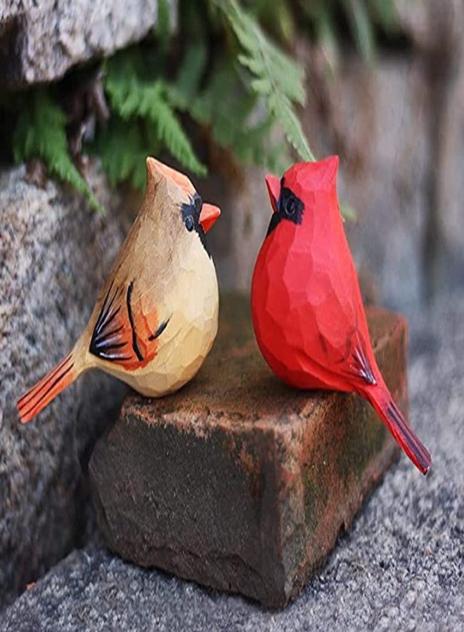 ALHBEJT Solid Wood Handcarving Northern Cardinal Birds Statue Wooden Bird Figurine Handpainted 3D Animal Figurine Hand-Made Home Office Decoration (Male and Female) - Image 2