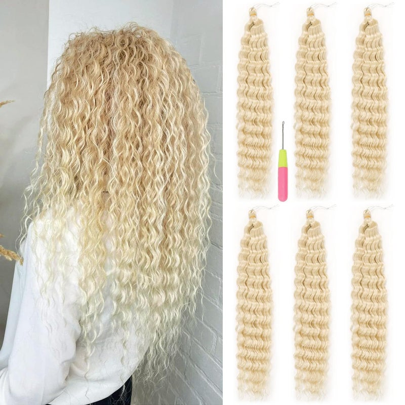 Blonde Crochet Hair Ocean Wave Crochet Extensions 22inch 6Packs Synthetic Curly Braiding Crochet Hair Extensions for Women 613