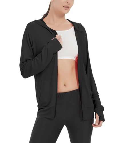 LETAOTAO Womens' Lightweight Zip Up Hoodies Stretch Thin Summer Jackets For Women Black - Image 2