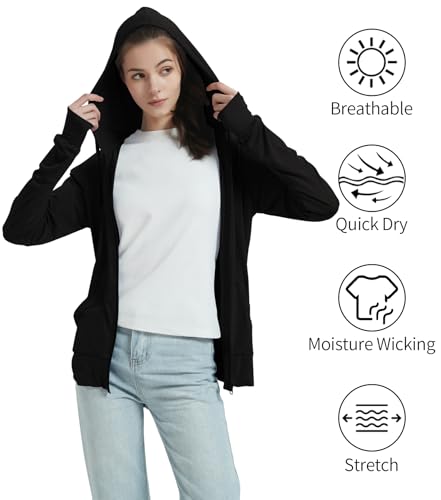 LETAOTAO Womens' Lightweight Zip Up Hoodies Stretch Thin Summer Jackets For Women Black - Image 4