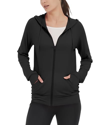 LETAOTAO Womens' Lightweight Zip Up Hoodies Stretch Thin Summer Jackets For Women Black - Image 1