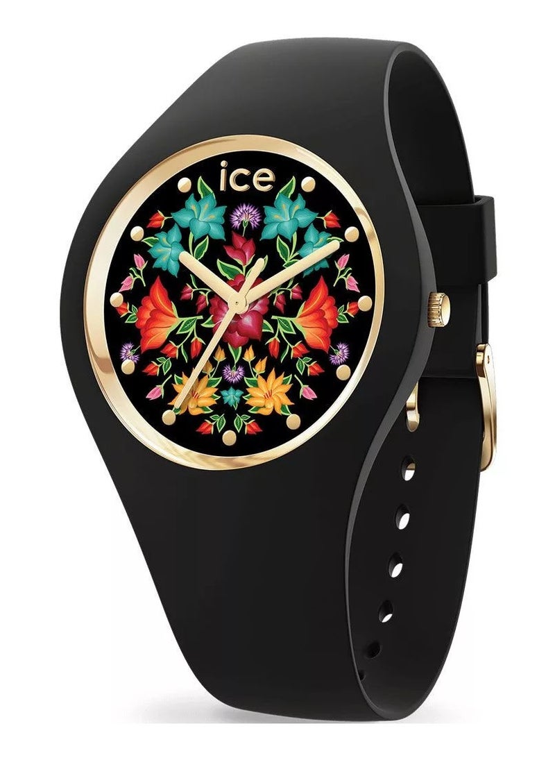 ice watch Black Bouquet dial 40 mm silicone strap.019206
