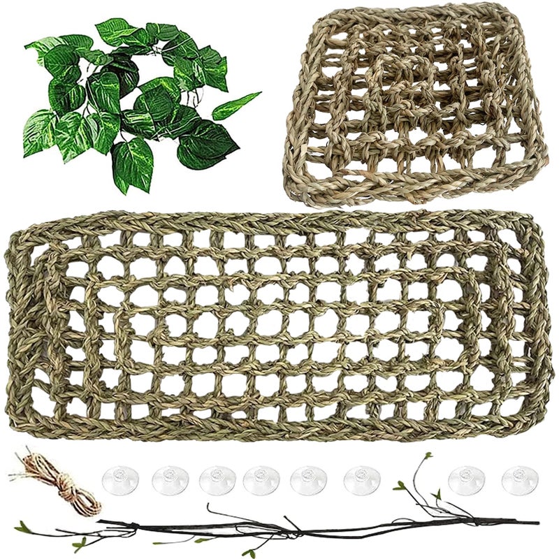 MUYG 4 PCS Bearded Dragon Hammock Lizard Lounger Reptile Natural Seagrass Hammocks Climb Vines Plant Decoration Terrarium Accessories for Lizards Chameleon Gecko Snakes Crown Geckos