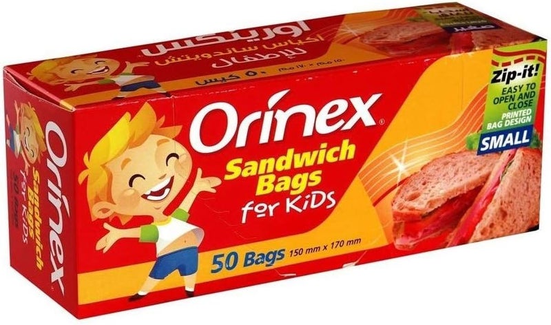 Orinex Sandwich Bags for Kids - 50 Clear Bags (150mm x 170mm)