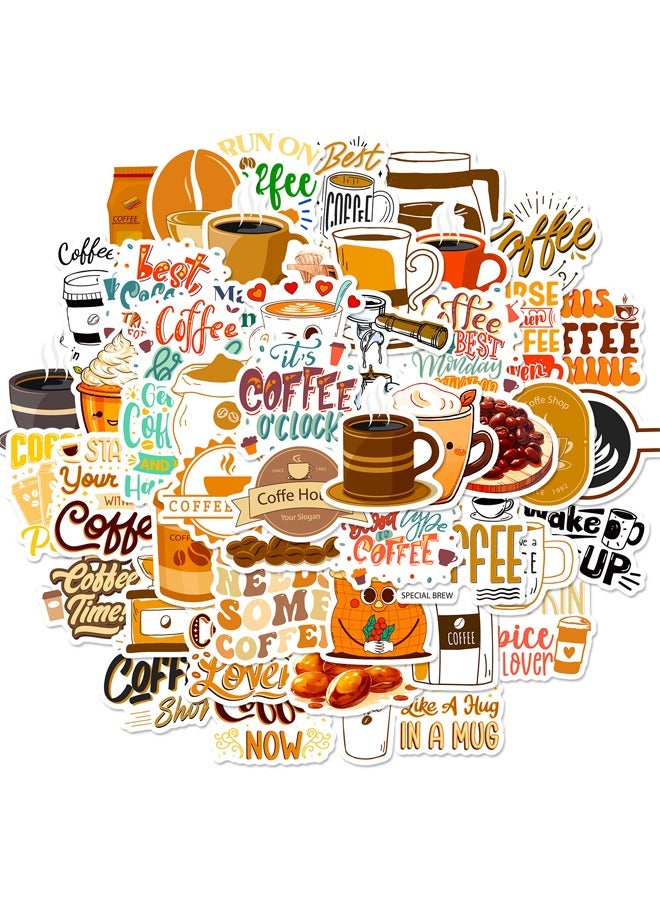 BF HOME 50 Pieces Coffee Themed Sticker ins style Coffee Series Literary Sticker Laptop Skateboard Luggage Guitar Car Motorcycle Bike Waterproof Vintage Coffee Sticker - Image 1