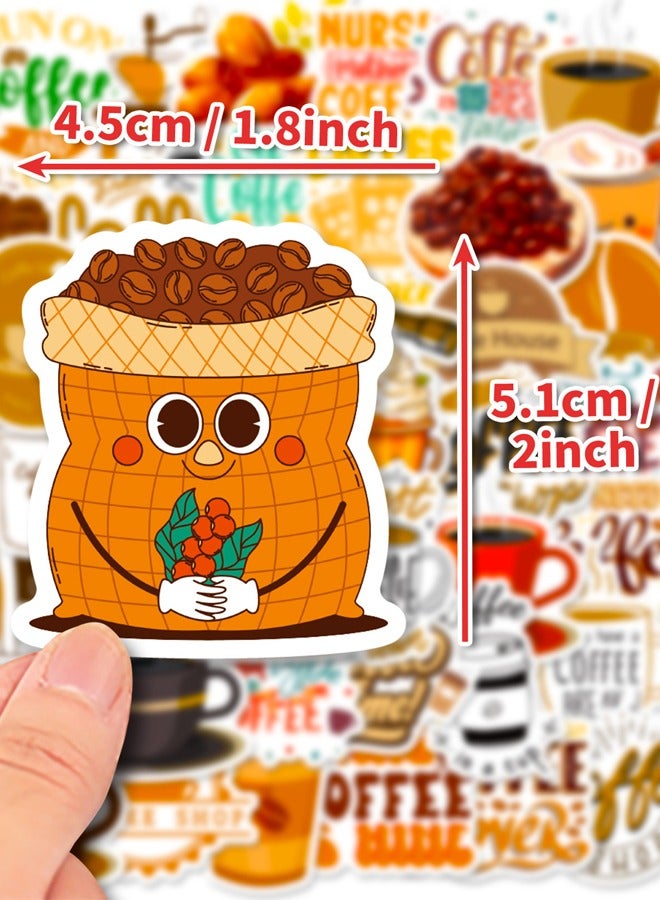 BF HOME 50 Pieces Coffee Themed Sticker ins style Coffee Series Literary Sticker Laptop Skateboard Luggage Guitar Car Motorcycle Bike Waterproof Vintage Coffee Sticker - Image 2